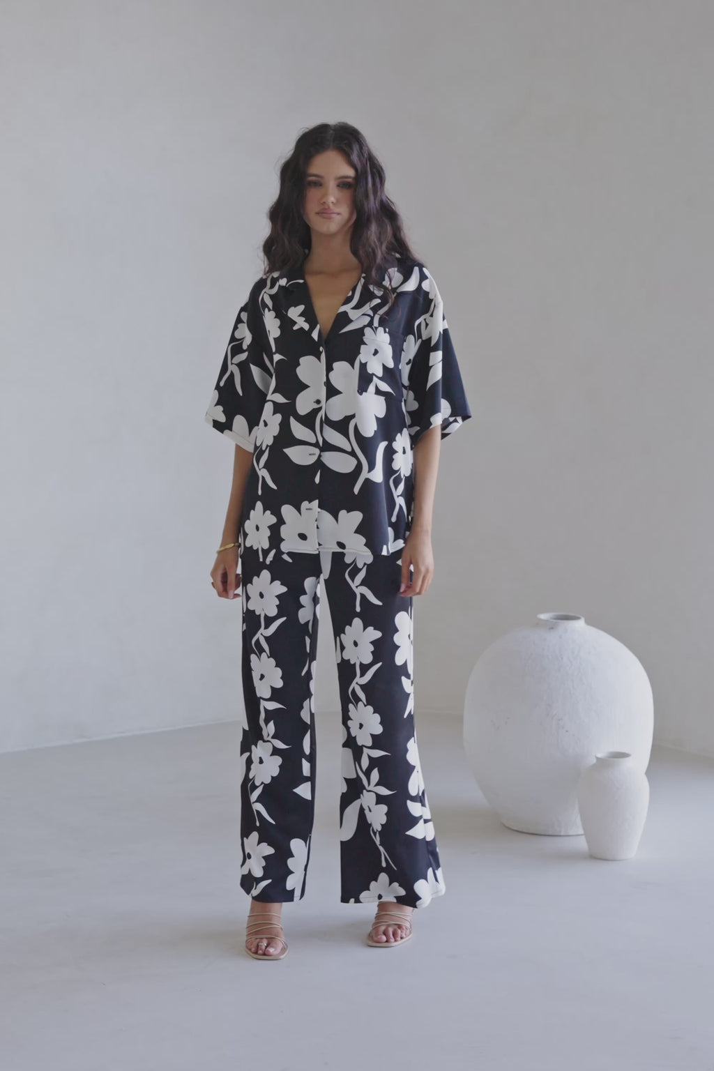 Black Alma Caroline Floral Print Drawstring Enza Pants