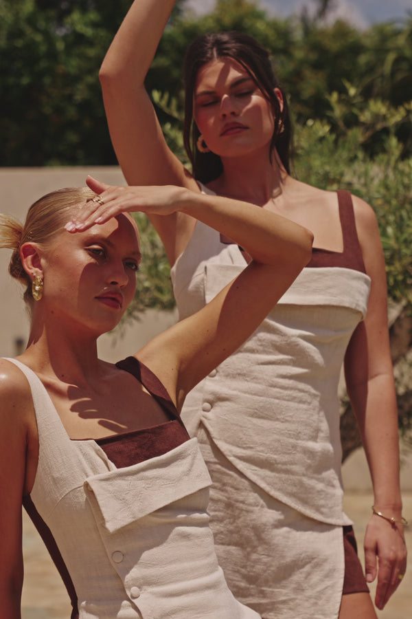 Azari Paneled Mini Dress - Brown, Beige