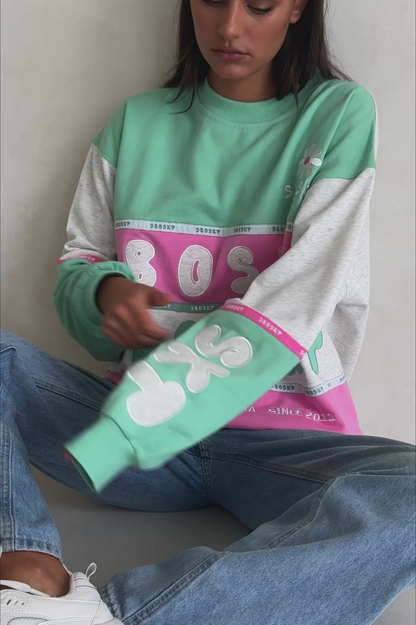 Swisse Vintage Oversized Sweater - Pink Green White