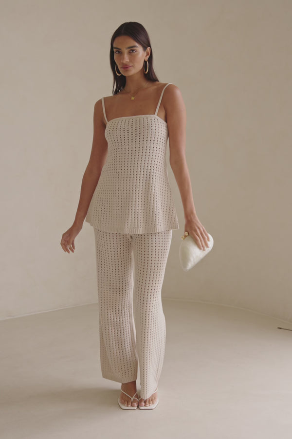 Beige Crochet Knit Strappy Nev Top