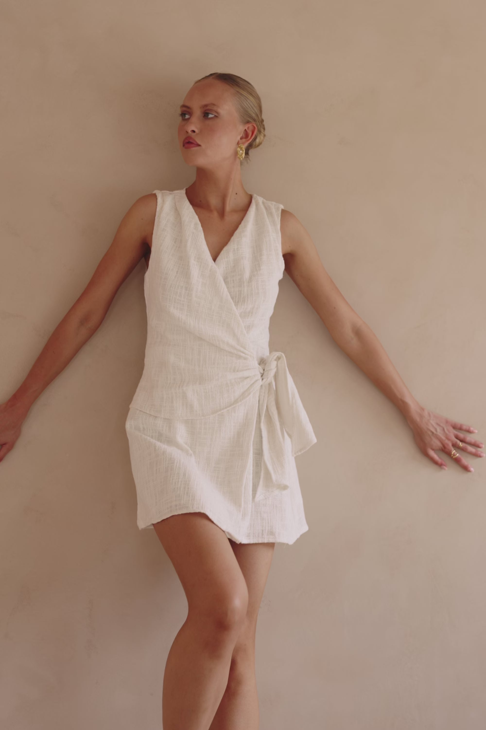 Fallon V Neckline Wrap Mini Dress - White