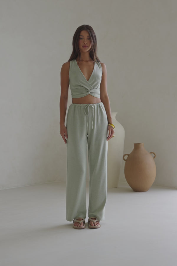 Sierra V Neckline Cutout Crop Top - Green