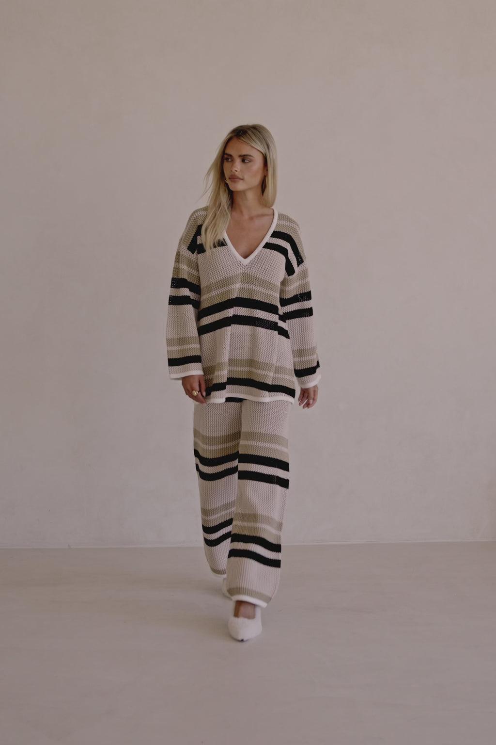 Tan Knit Long Sleeve V Neck Paityn Top