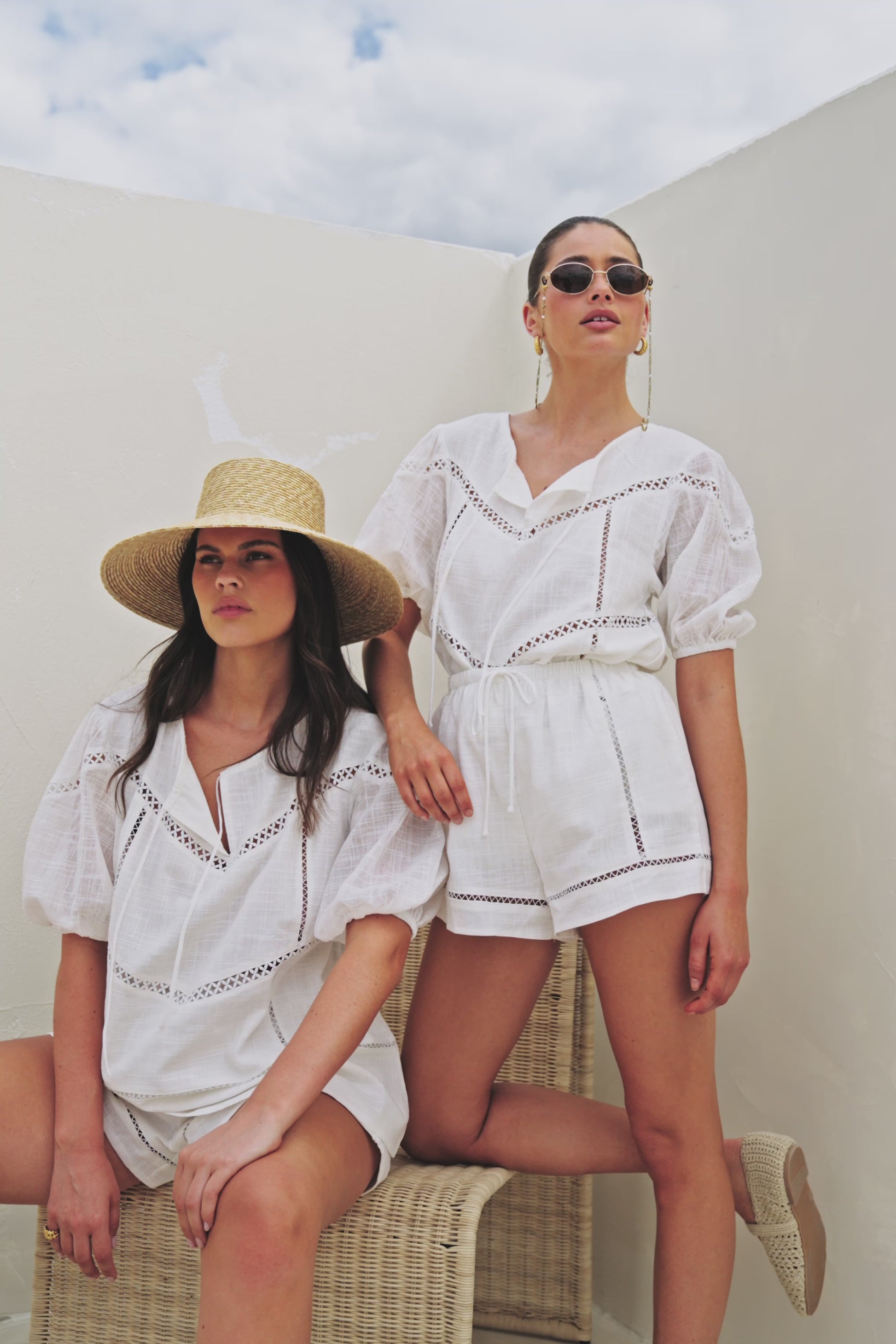 White Cheesecloth Drawstring Amelia Shorts