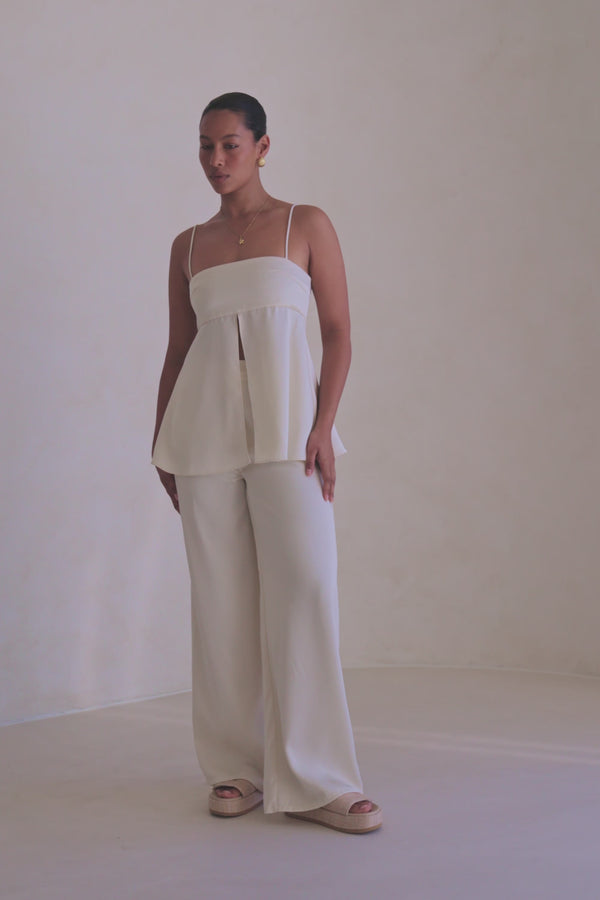 Cream High Waist Pocket Xandra Pants