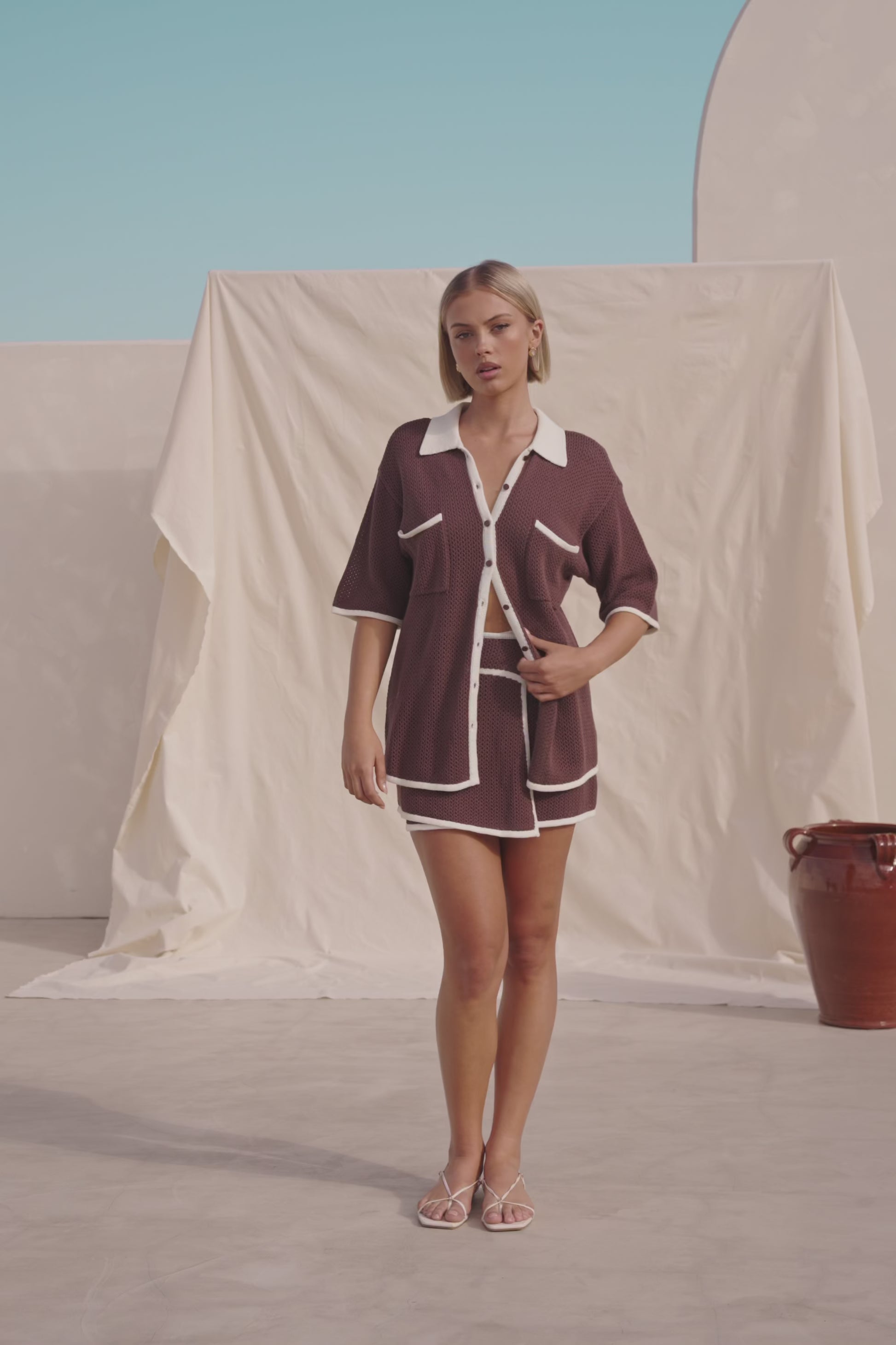 Brown Crochet Knit Wrap Mini Shiloh Skirt