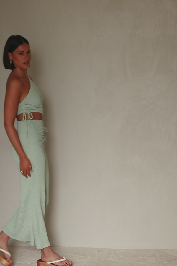 Sage Green One Shoulder Midi Azaria Dress