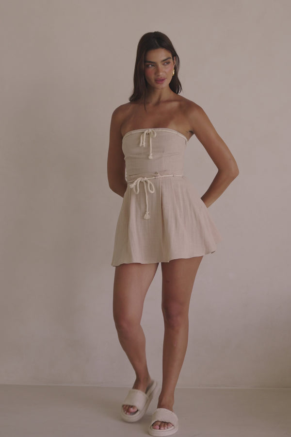 Taupe Strapless Tie Mini Juliet Dress