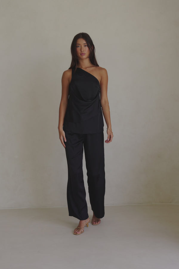 Adeline Elasticated Silk Pants - Black