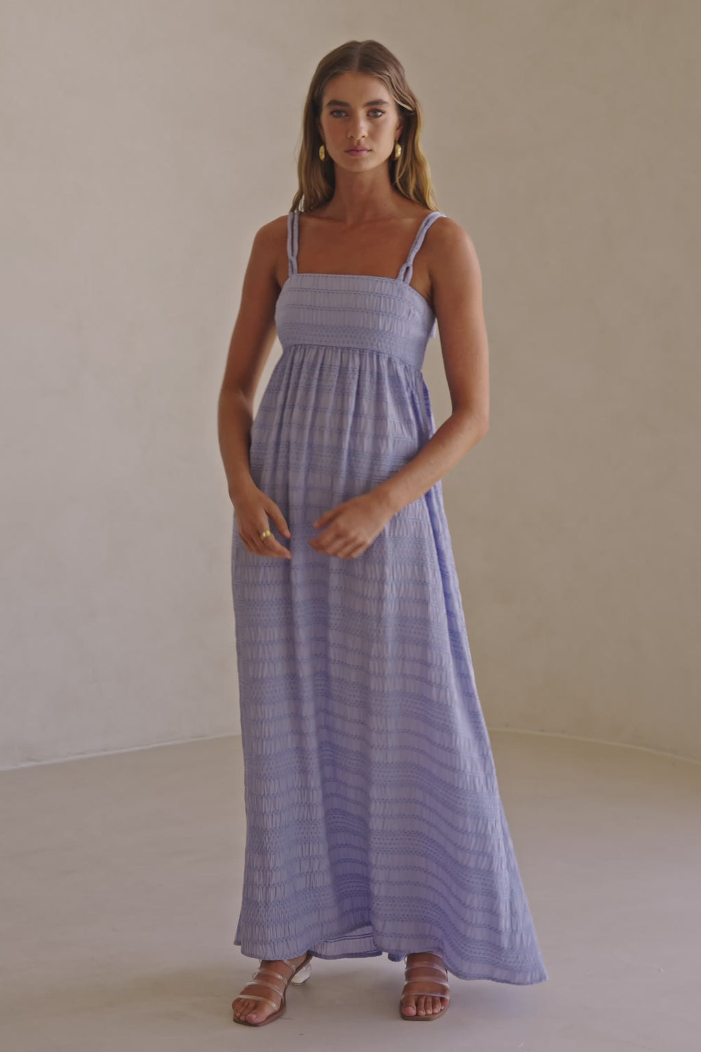 Blue Strappy Gathered Empire Maxi Cataleya Dress
