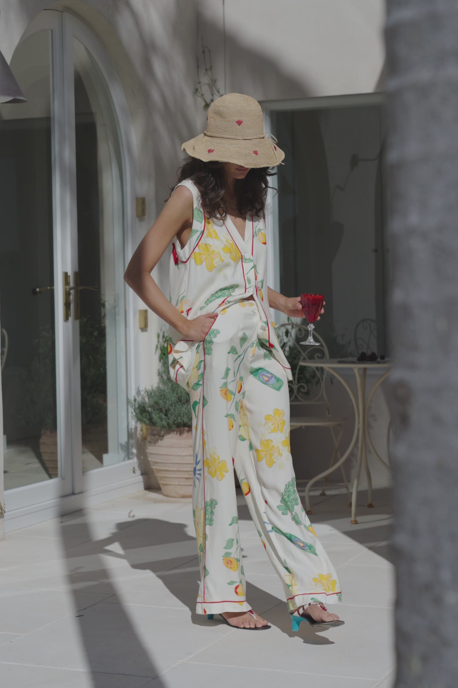 White Aesta Floral Print High Waist Izabelle Pants