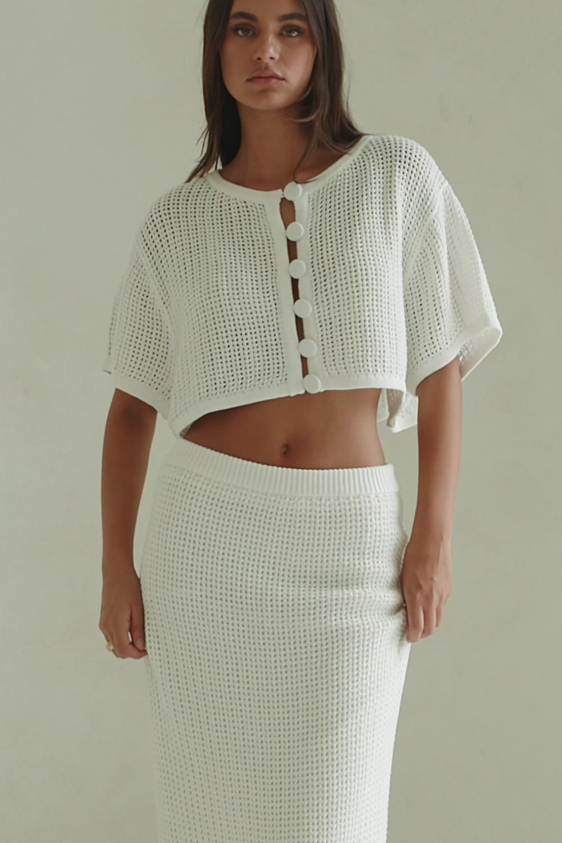 Bridal White Knit  Button Up Mekkah Top