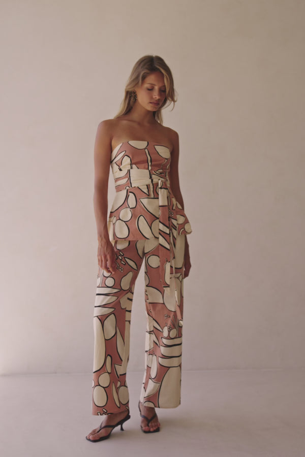 Orange Barossa Print Strapless Torquay Top