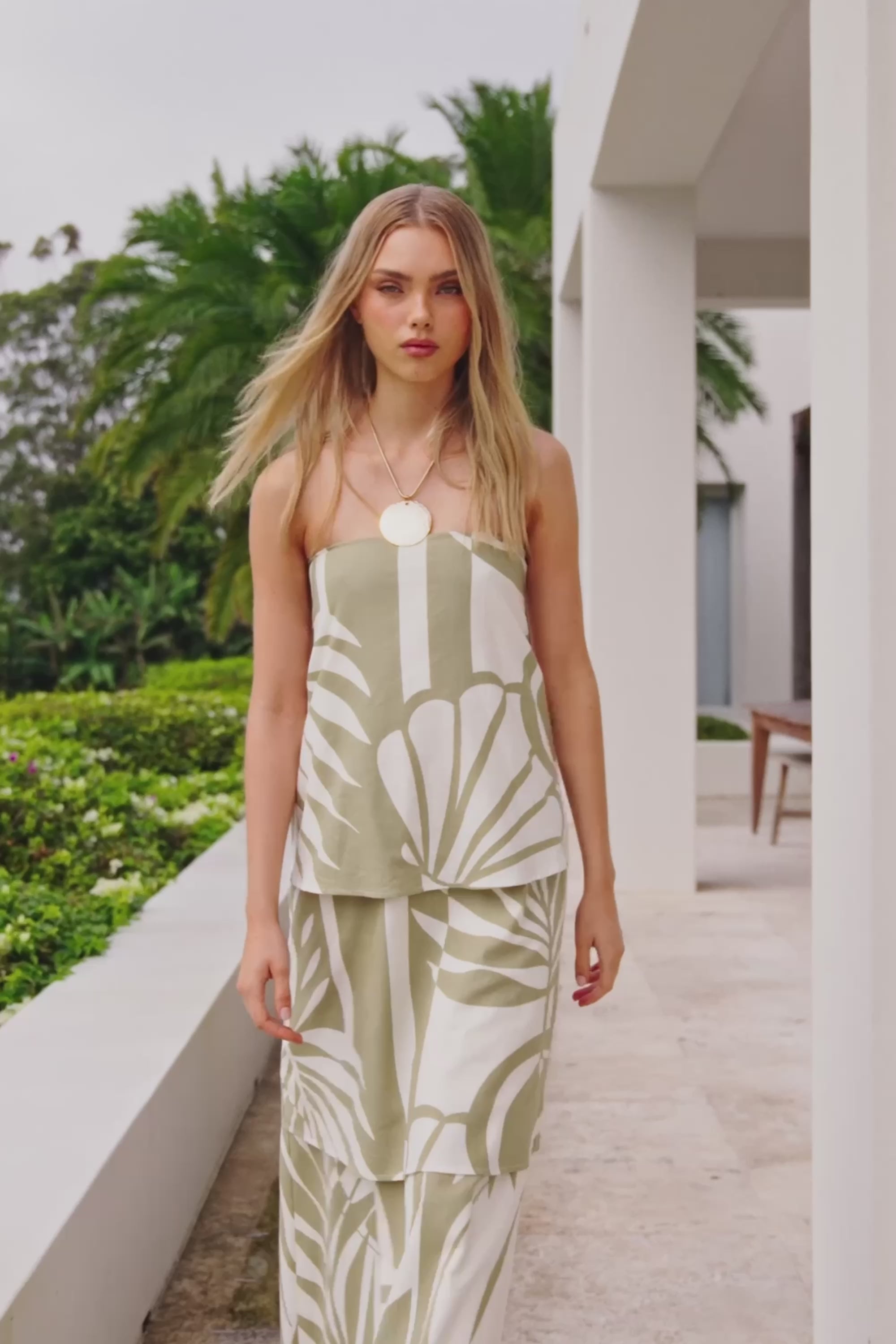 Palm Green Strapless Panel Maxi Kya Dress