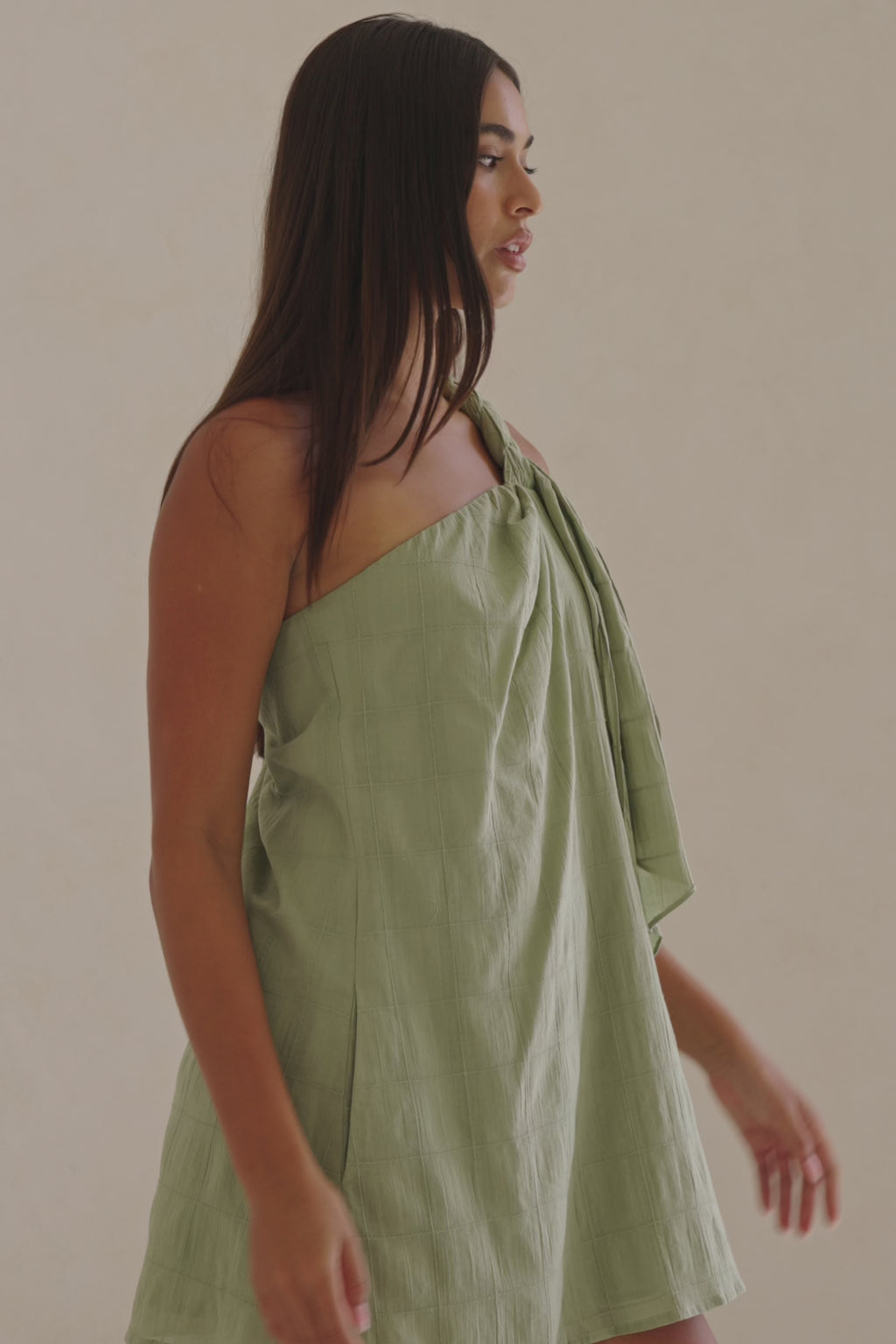 Grazia One Shoulder Mini Dress - Green