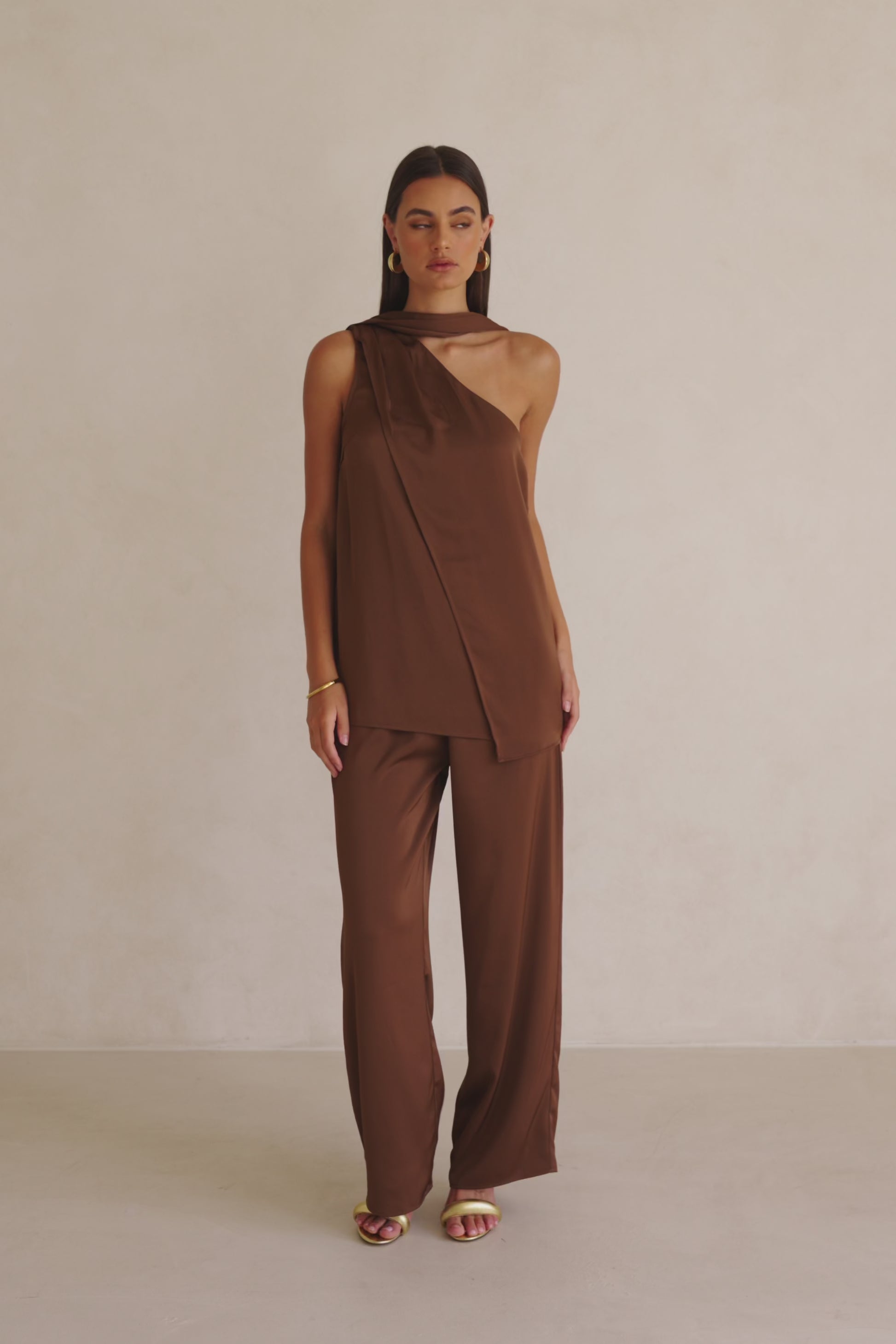 Bailen Elasticated Tie Pants - Brown