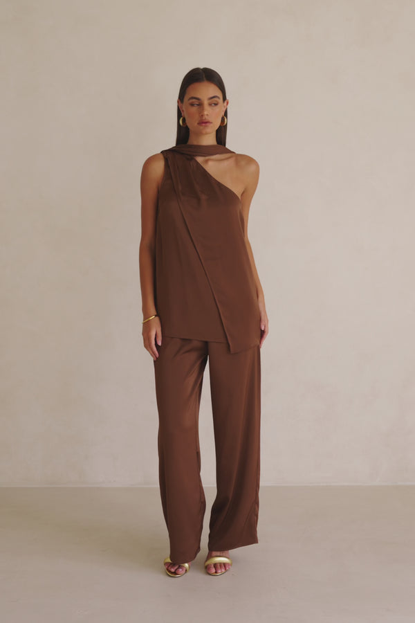 Bailen Elasticated Tie Pants - Brown