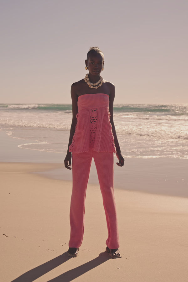 Rose Pink Knit High Waist Ellea Pants