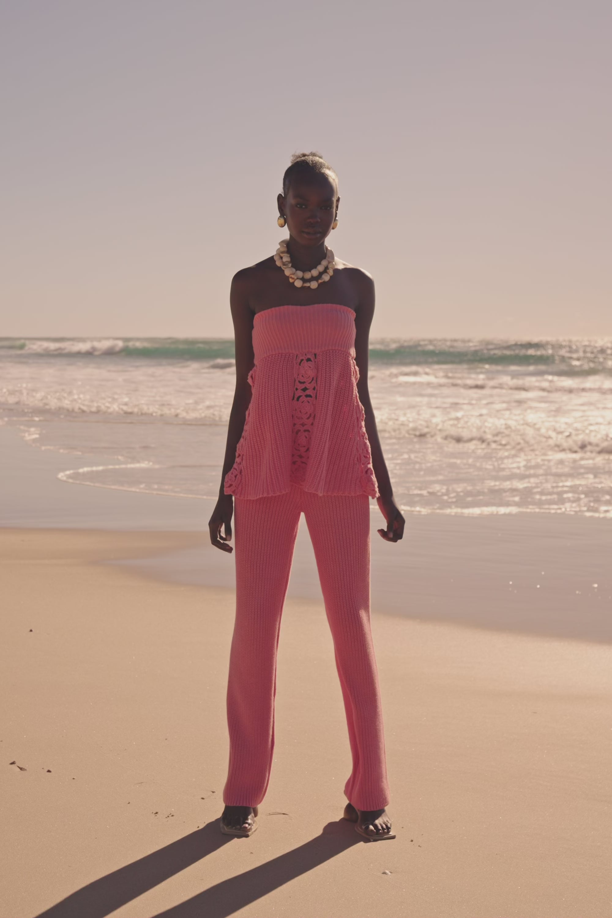 Rose Pink Knit High Waist Ellea Pants