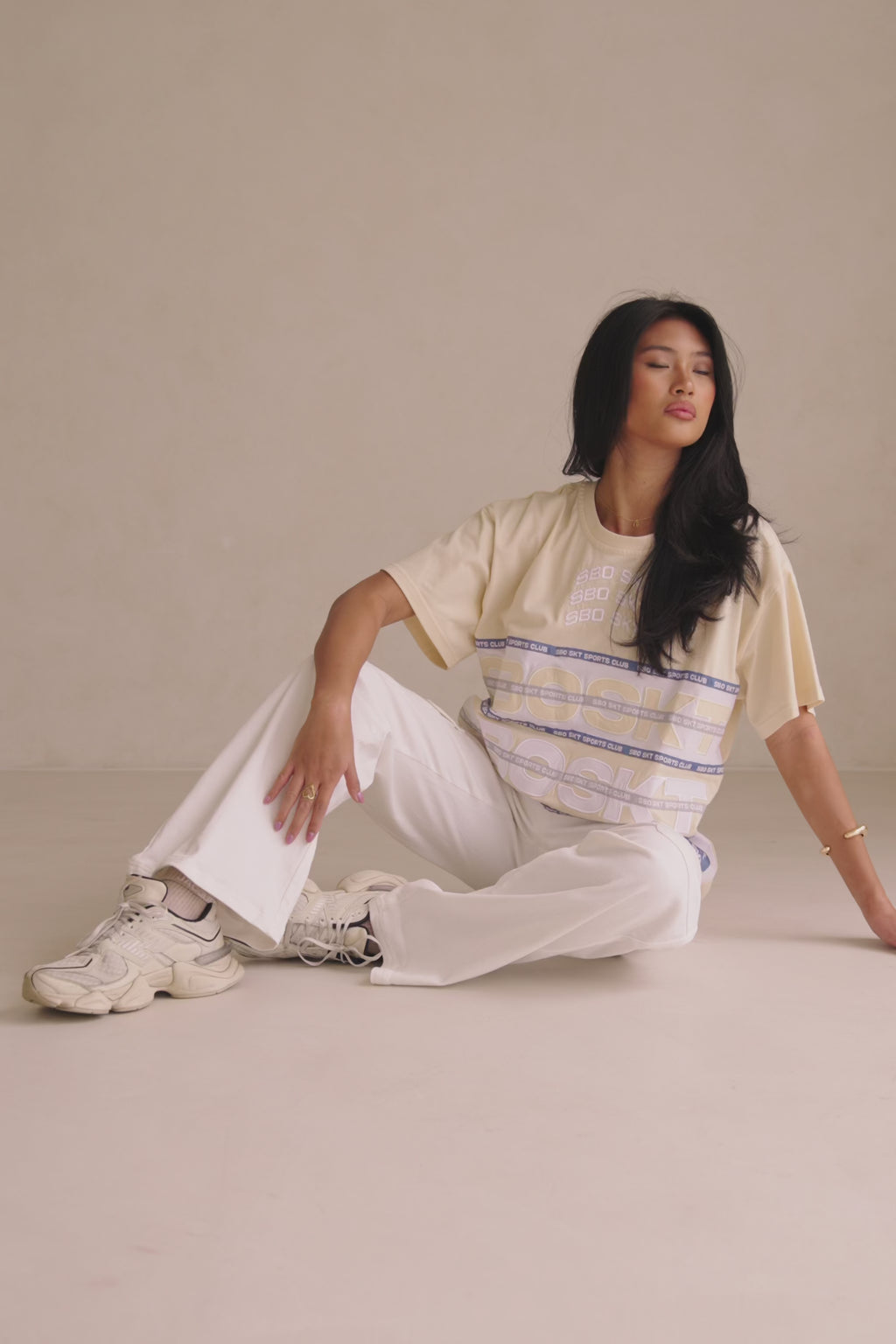 Cream Boxy Relaxed Cellar Crew Tee Shirt