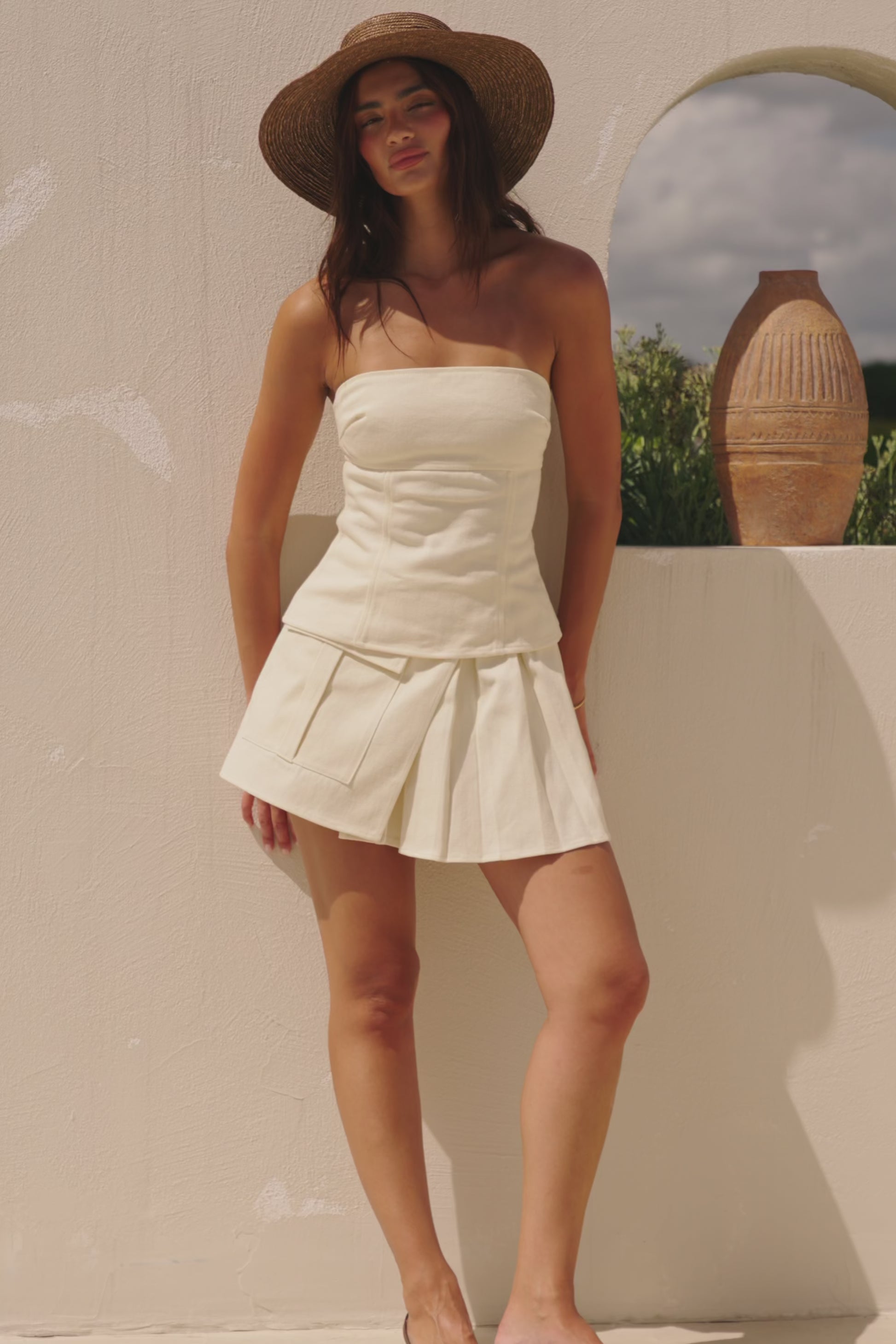 Cream High Waist Mini Zhara Skirt