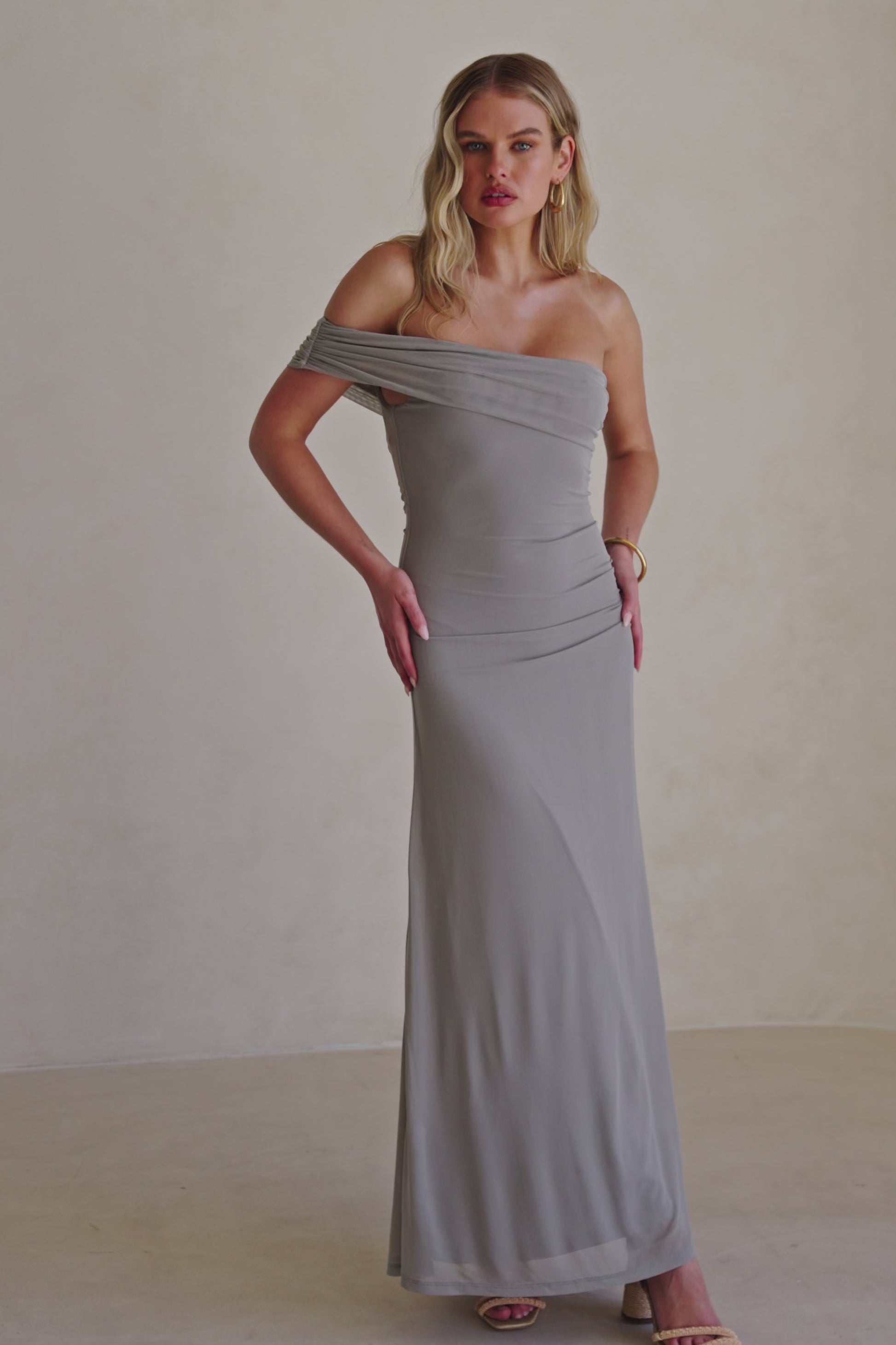Grey Off Shoulder Maxi Danika Dress