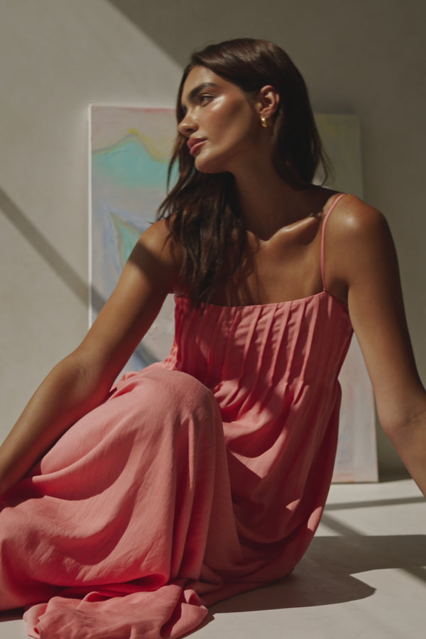 Pink Strappy Pleated Maxi Ada Dress 