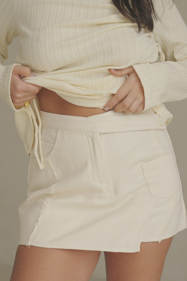 Cream Cotton Denim Mini Anais Skort