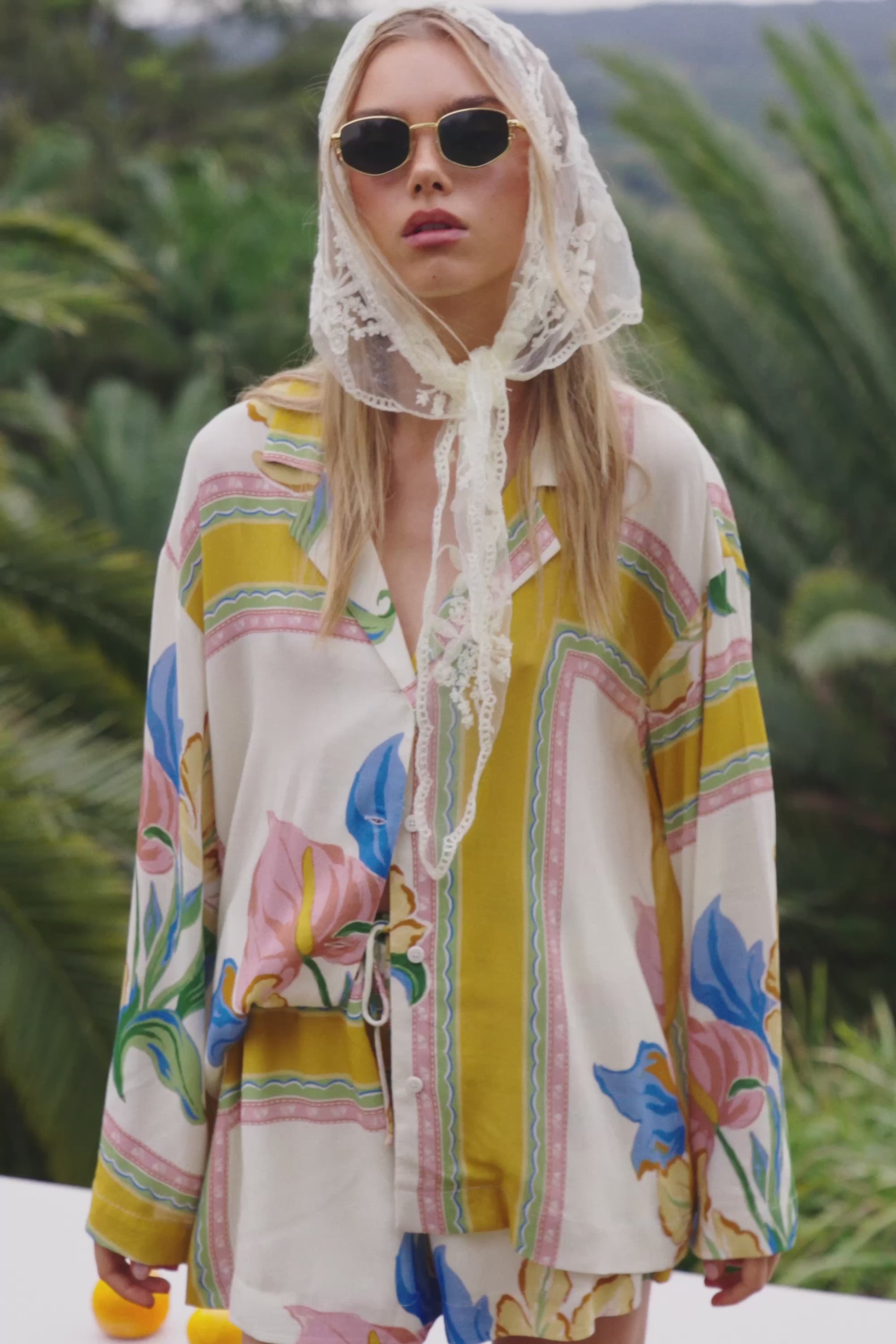 White and Yellow Botanique Button-Up Keziah Top