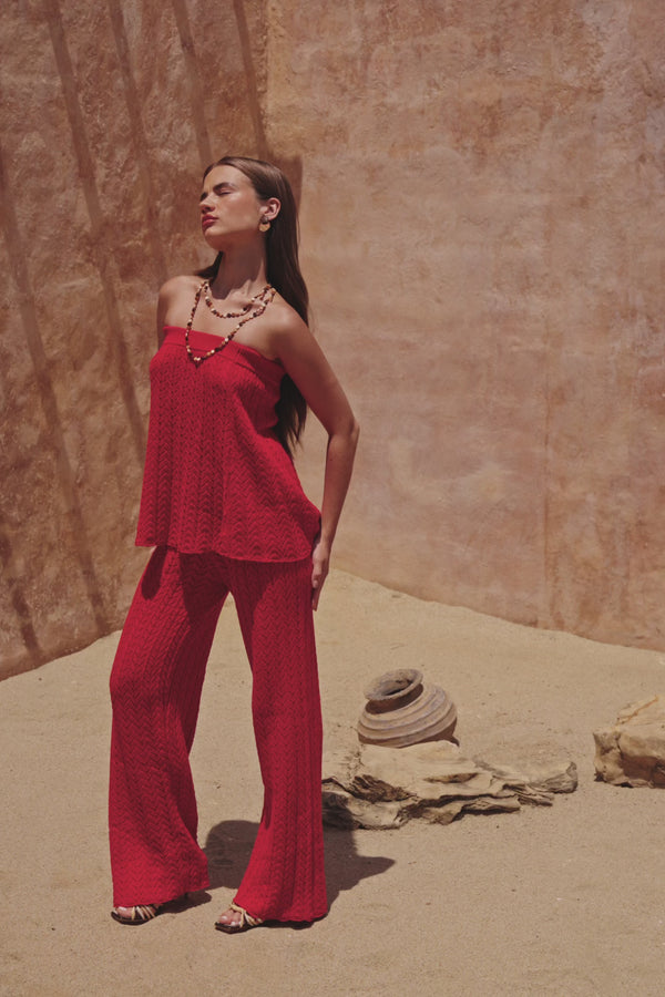 Red Cotton Knit Strapless Athena Top