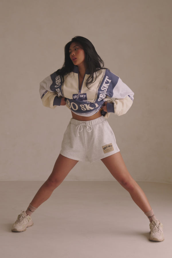 Grey High Waist Elastic Drawstring Vienna Shorts