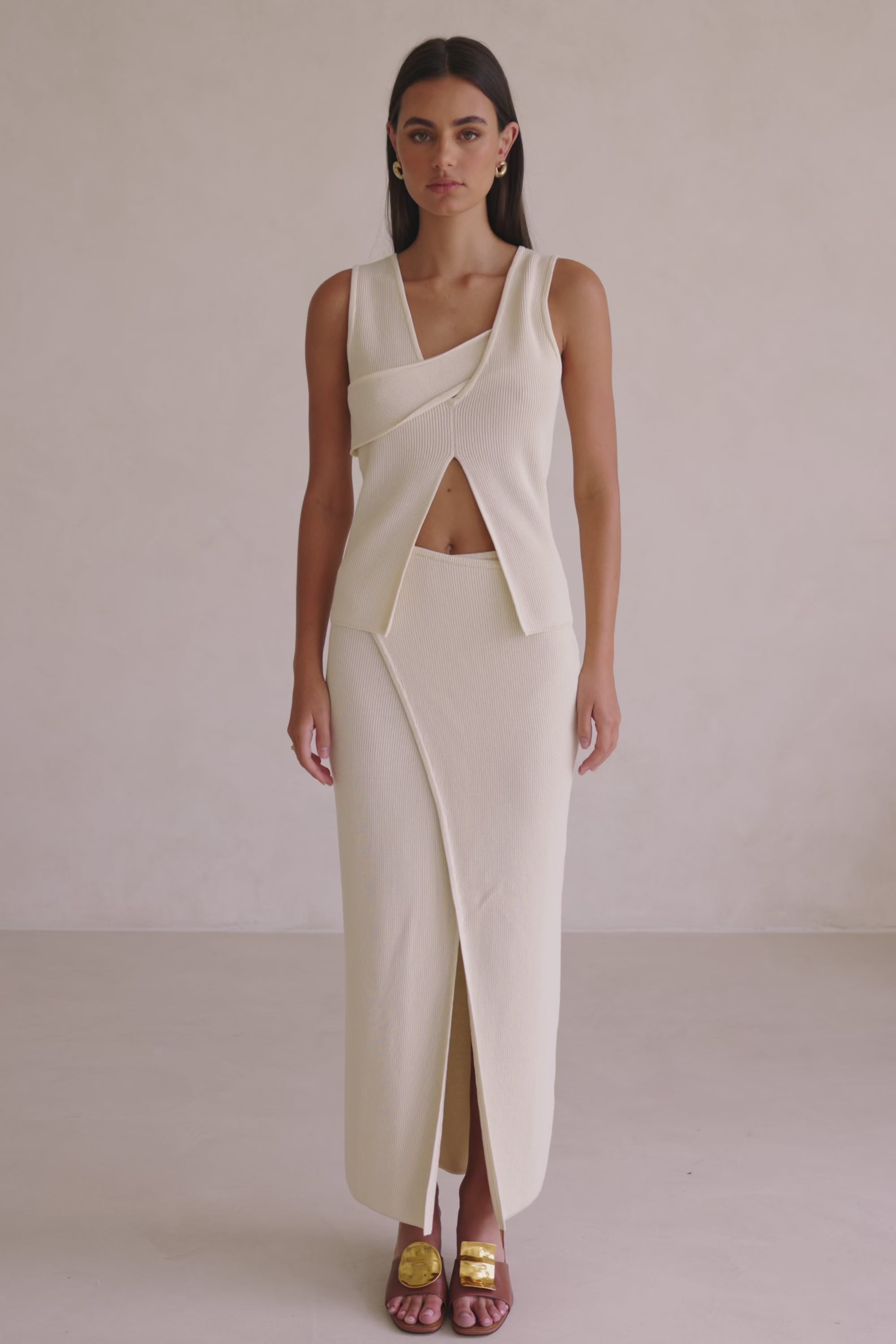 Cream Front Split Wrap Maxi Bridget Skirt