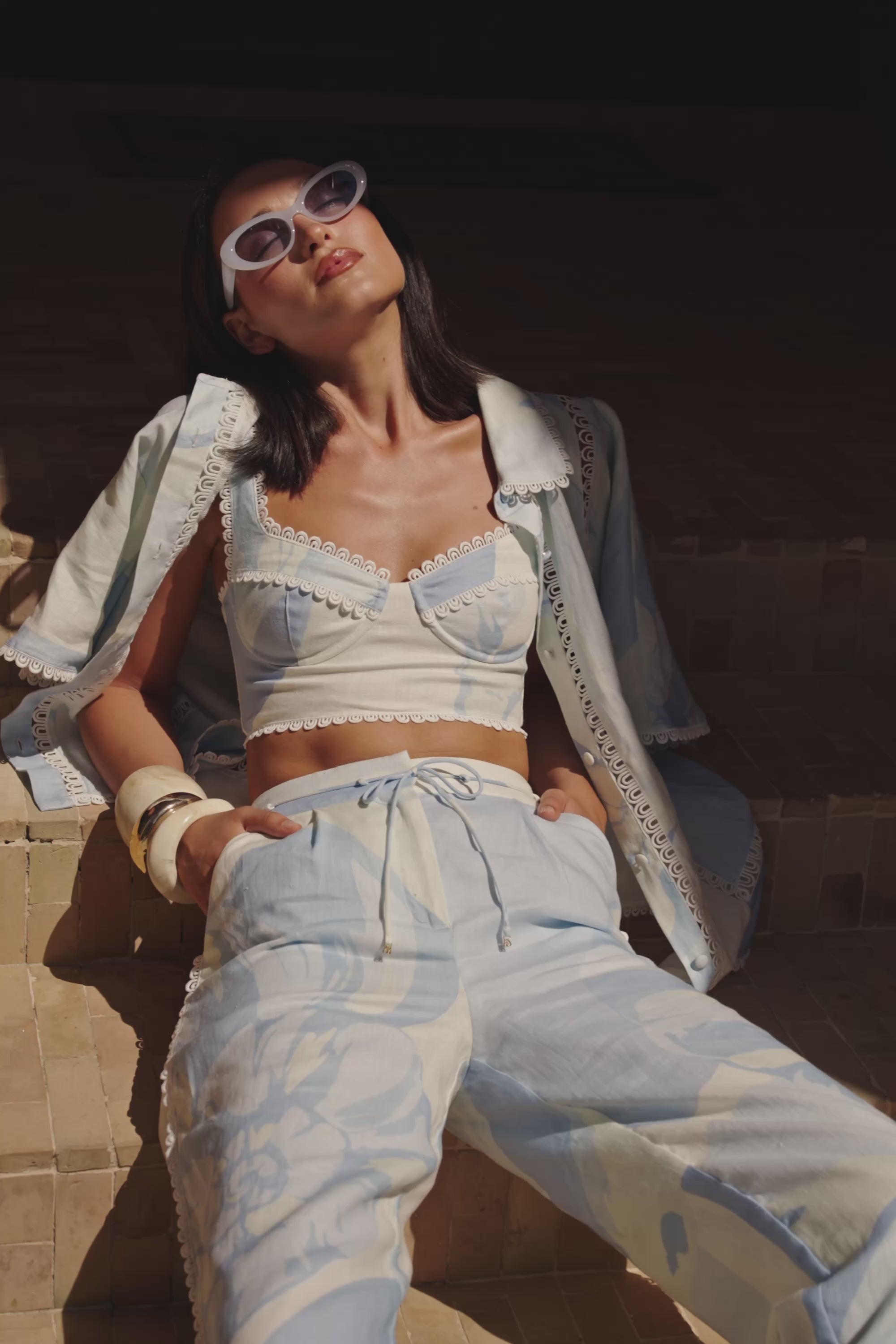 Blue Il Lido Print Drawstring Pocket Isabella Pants