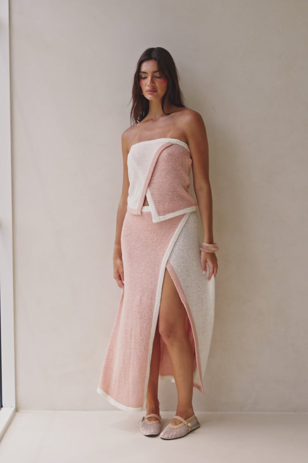 Pink Knit Overlay Elastic Maxi Danita Skirt