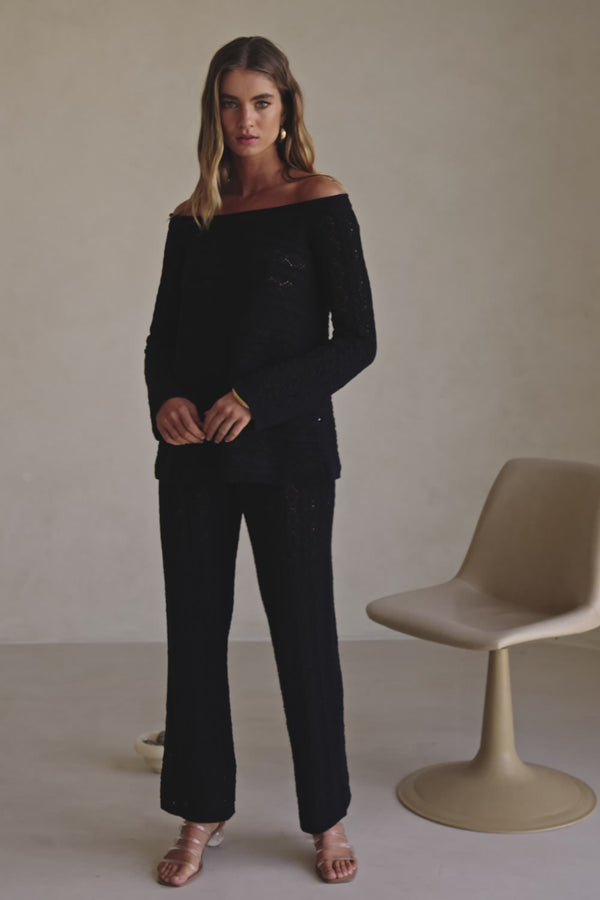 Black Crochet Knit Off Shoulder Cierra Top