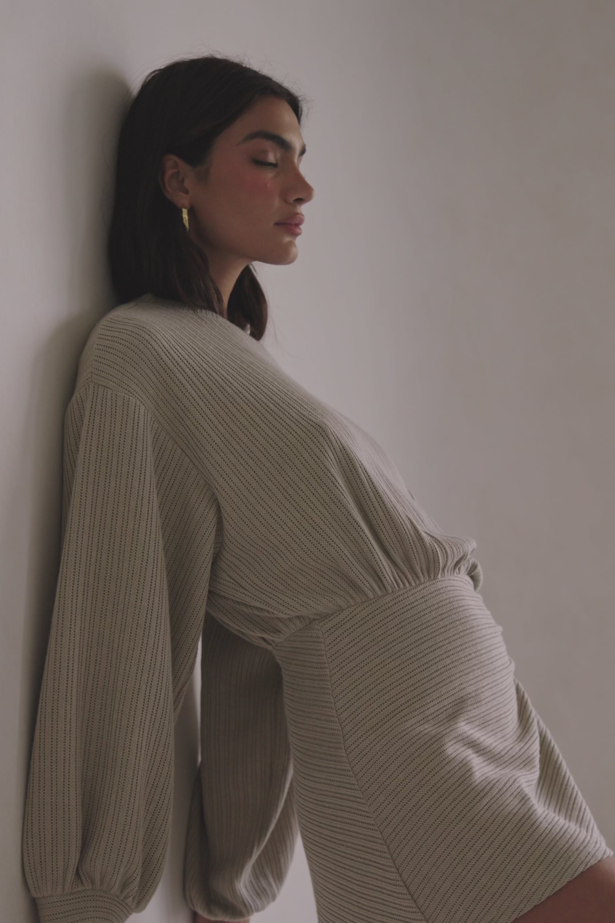 Khaki Long Sleeve Split Mini Corinna Dress