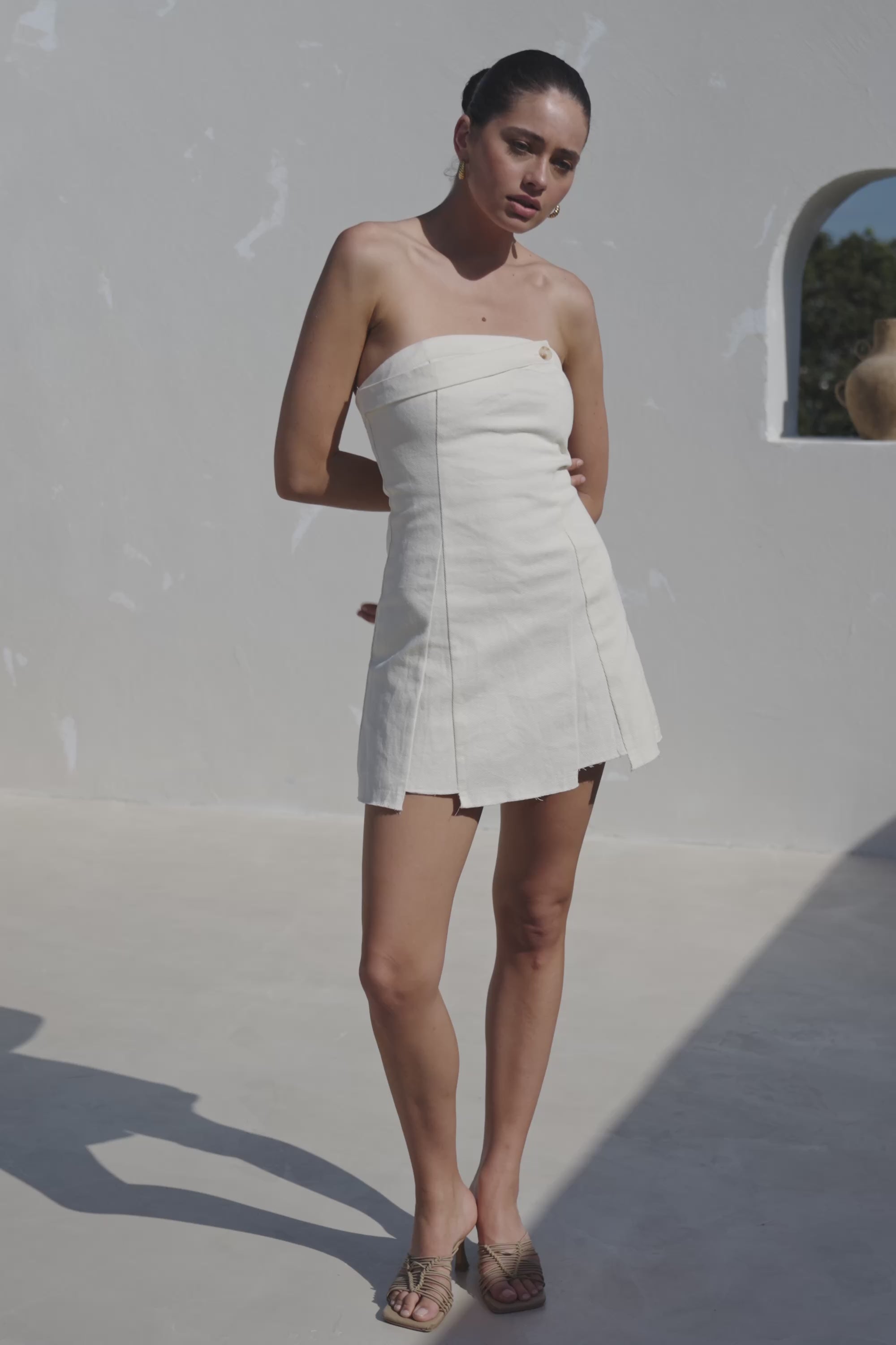 Anica Button Strapless Mini Dress - Beige – SABO