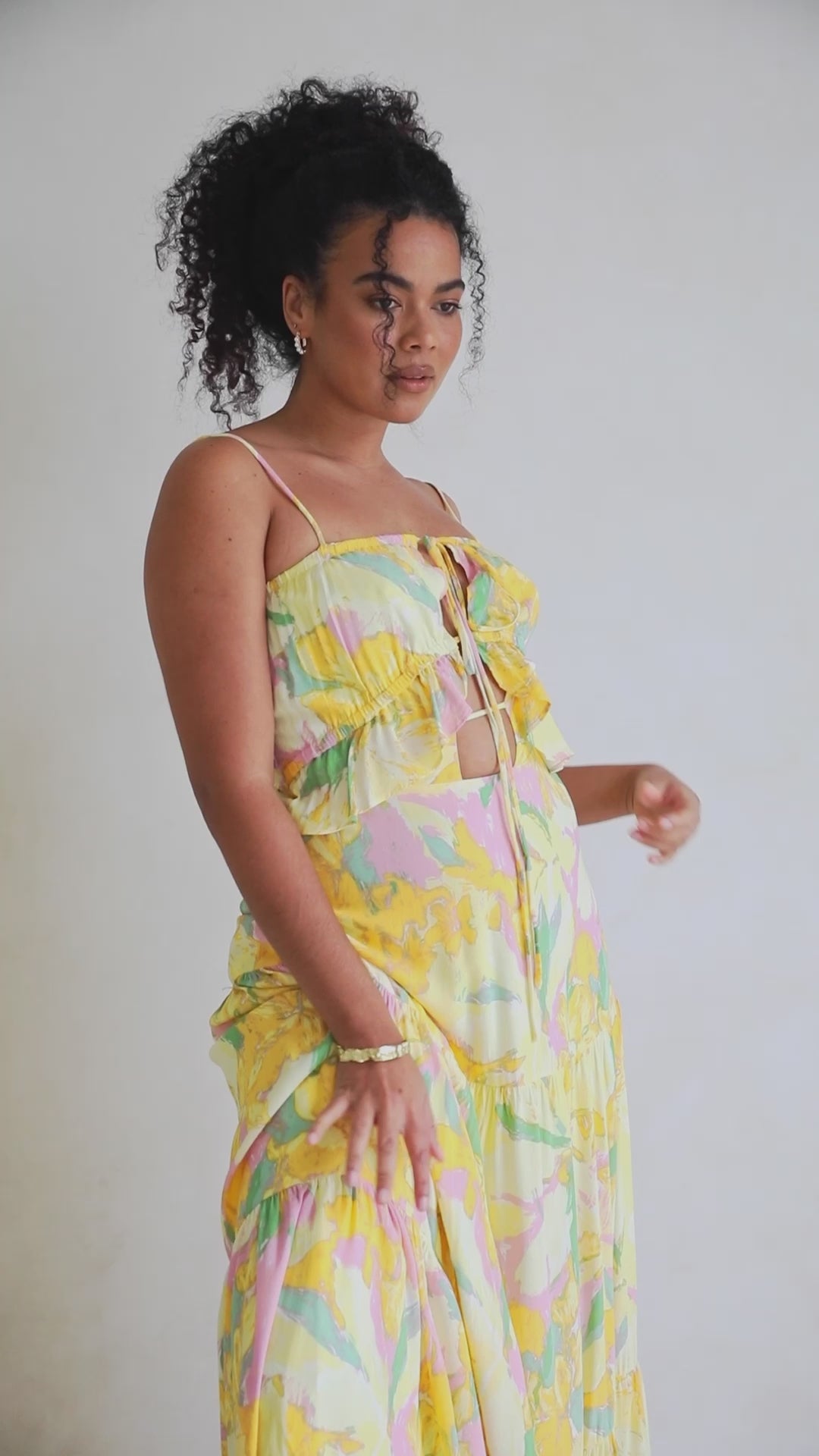 Calabria Maxi Halter Dress - Scout Floral Yellow, Pink, Green  SABO