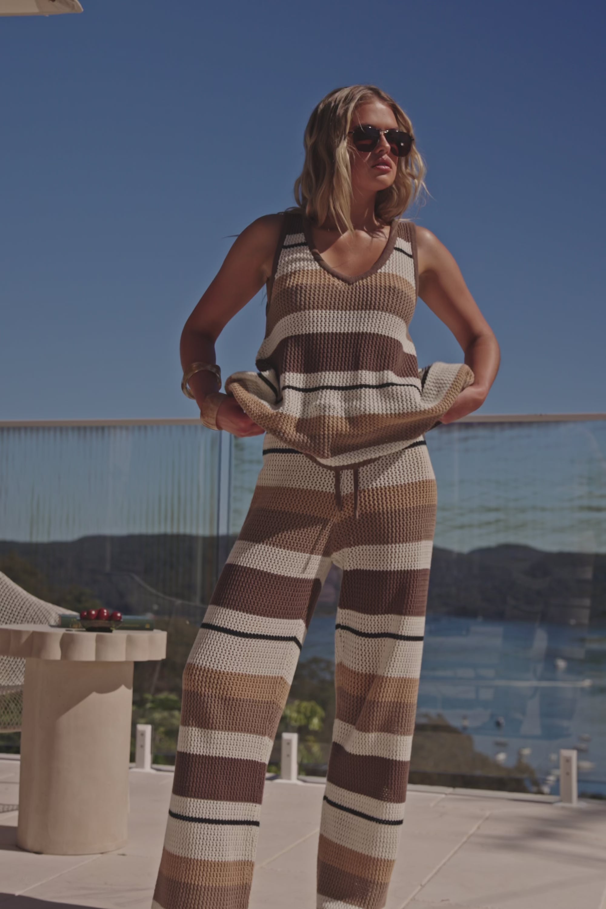 Tan Brown and Cream Stripe Knit Lana Pants