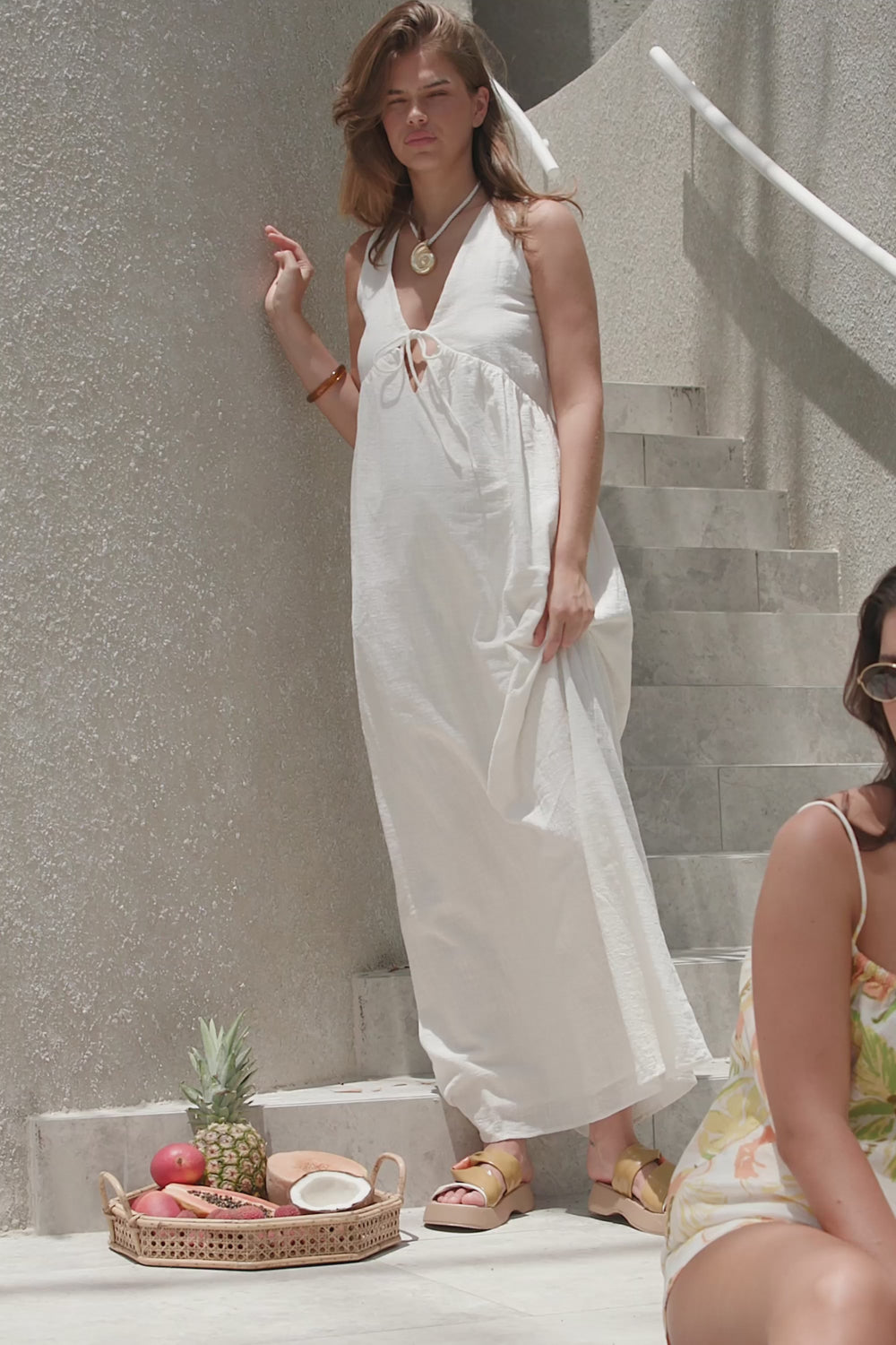 HARARA ECRU FLOWY DRESS