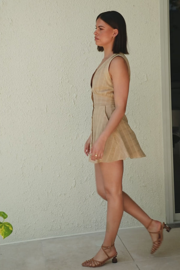 Brown Button Up Plunge V Neck Mini Shaelagh Dress