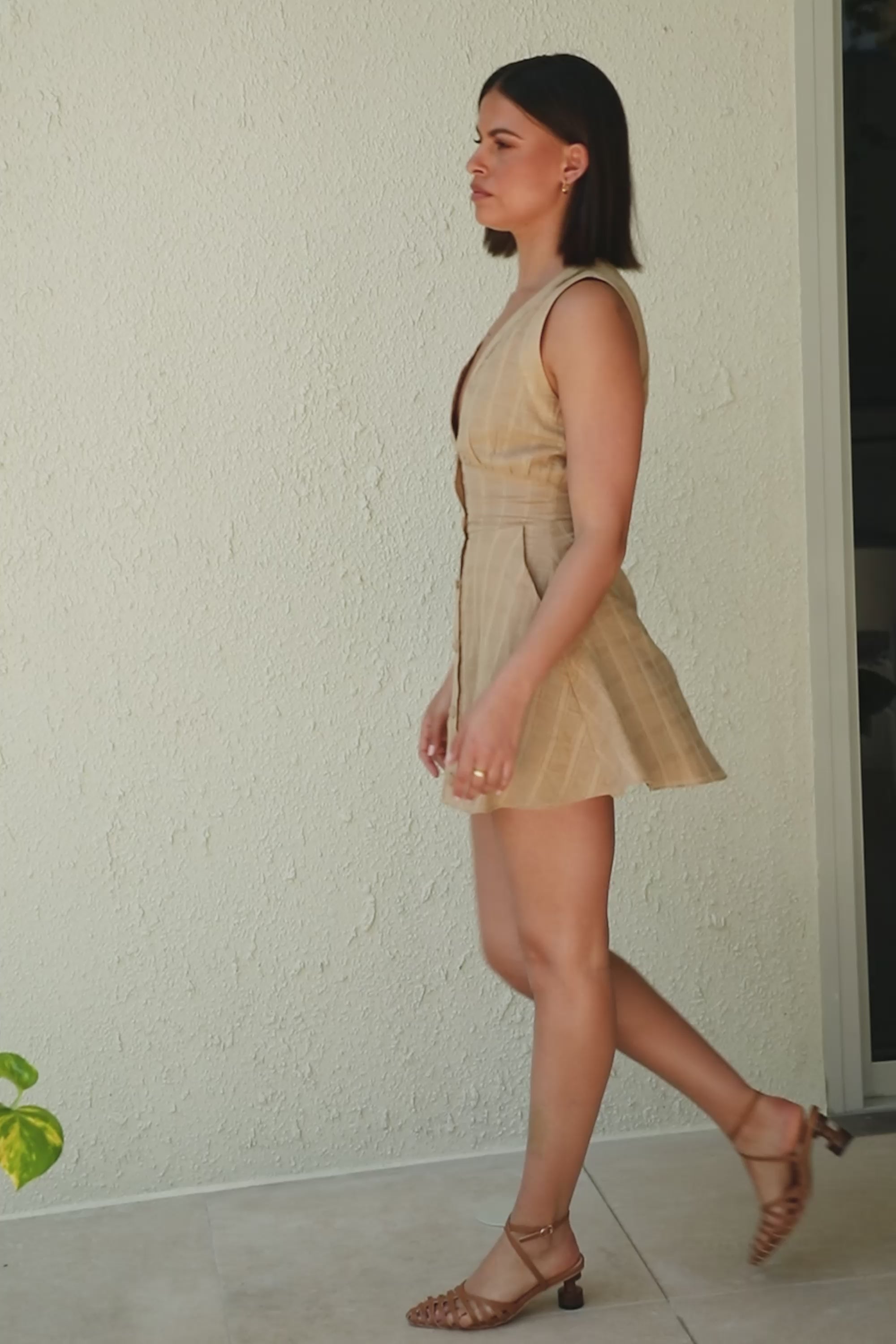 Brown Button Up Plunge V Neck Mini Shaelagh Dress