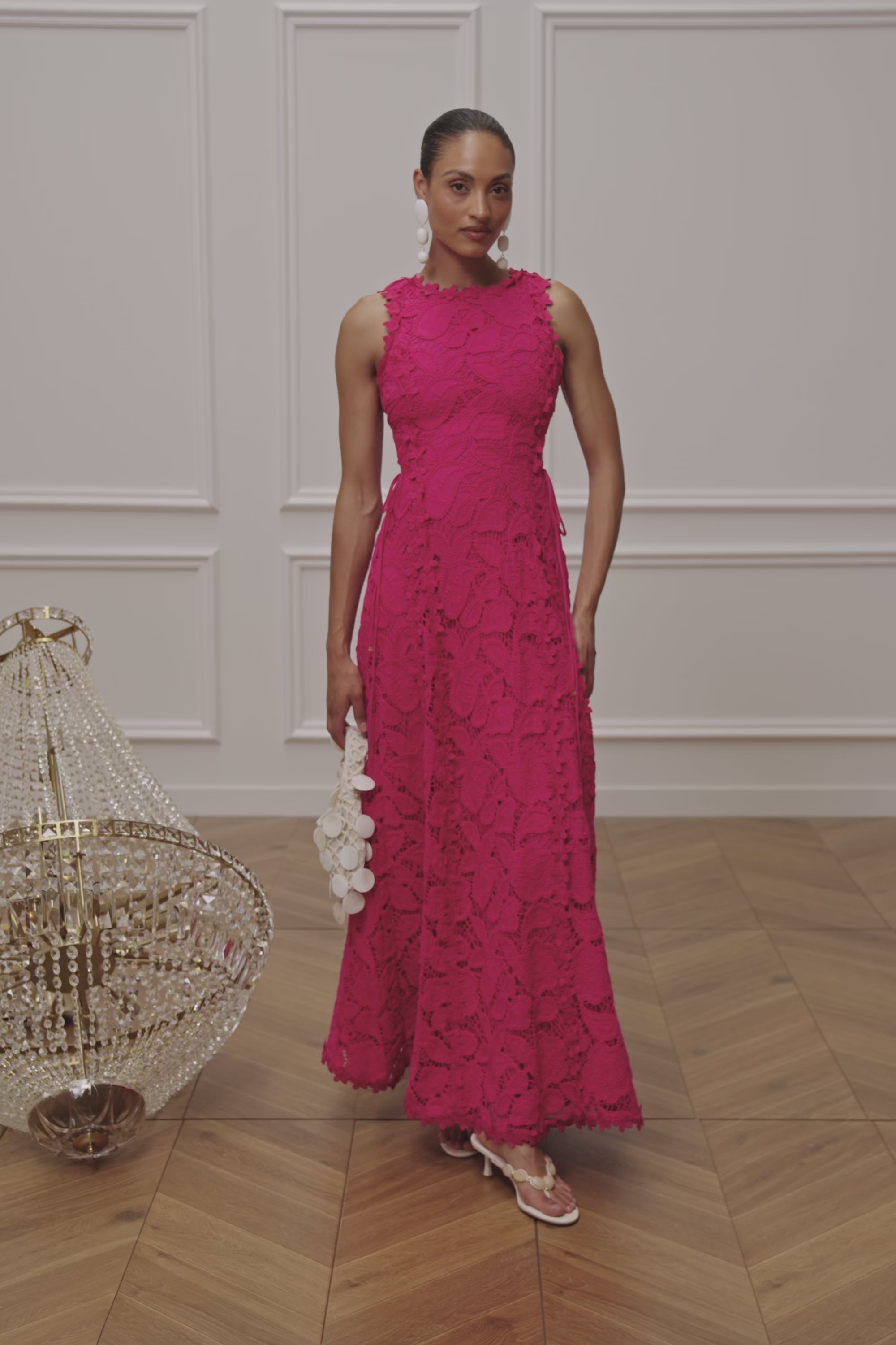 Pink Cutwork Floral Boat Maxi Alize Dress – SABO