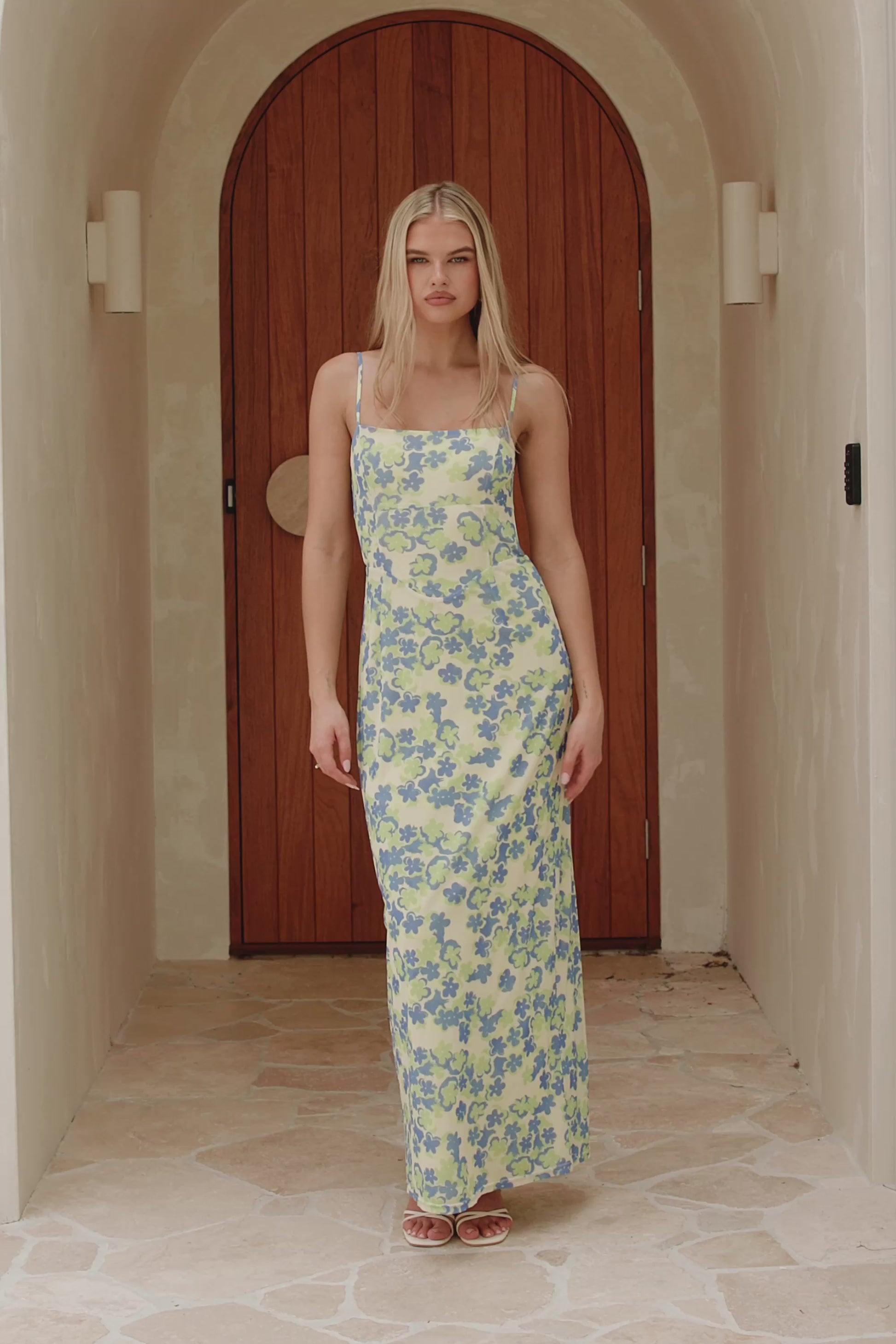 princess polly baby blue dress Draped Cut Out Backless Floral Maxi Dress