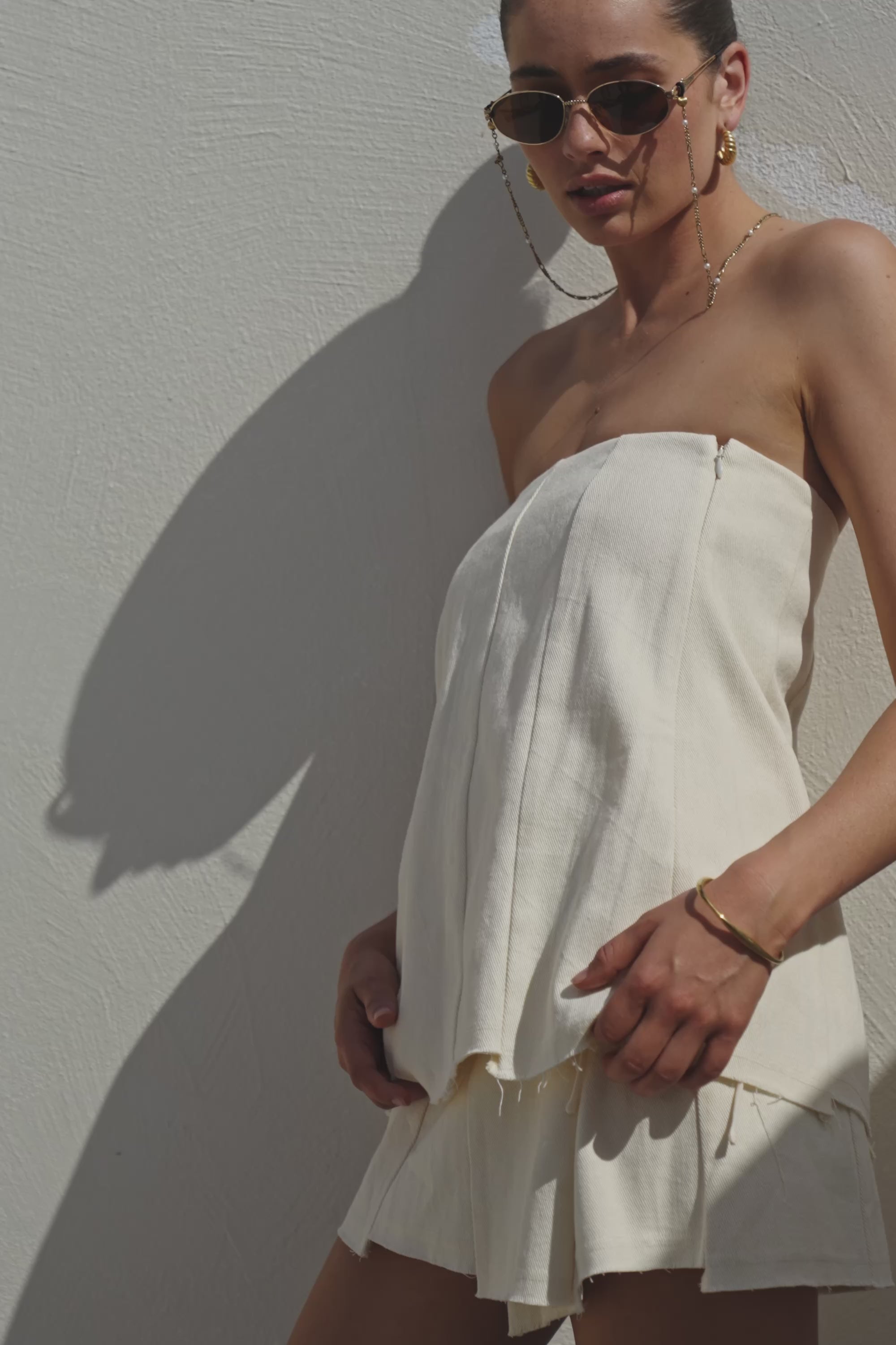 Cream Strapless Panelled Sorren Top