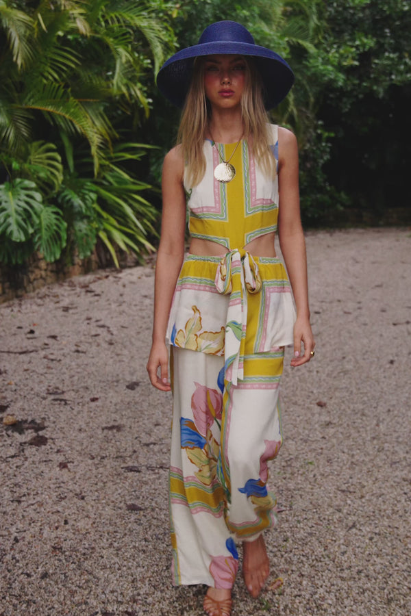 White and Yellow Botanique Cut Out Pip Jumpsuit