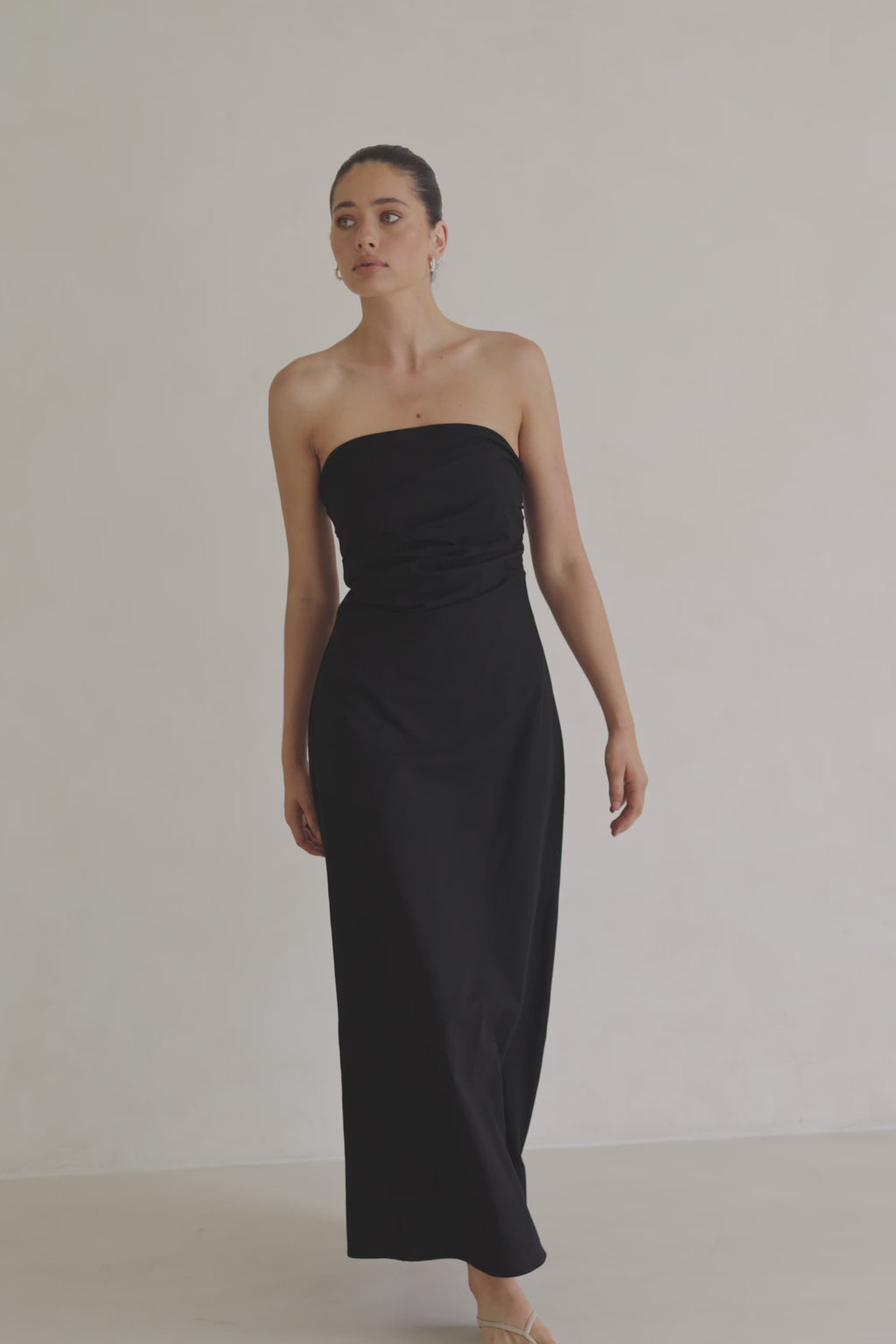 Formal Black Strappless Ruched Maxi Estella Dress