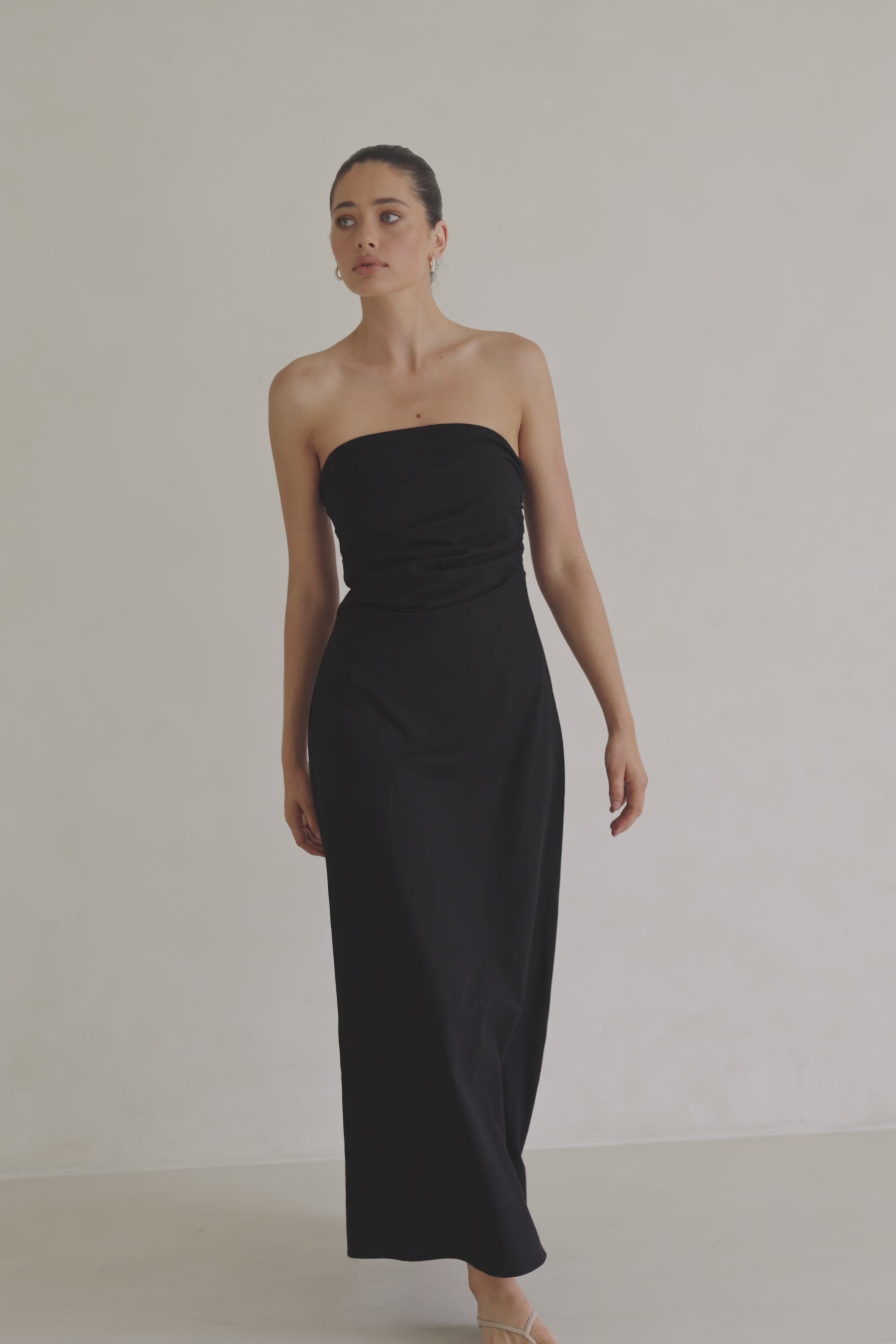 Formal Black Strappless Ruched Maxi Estella Dress