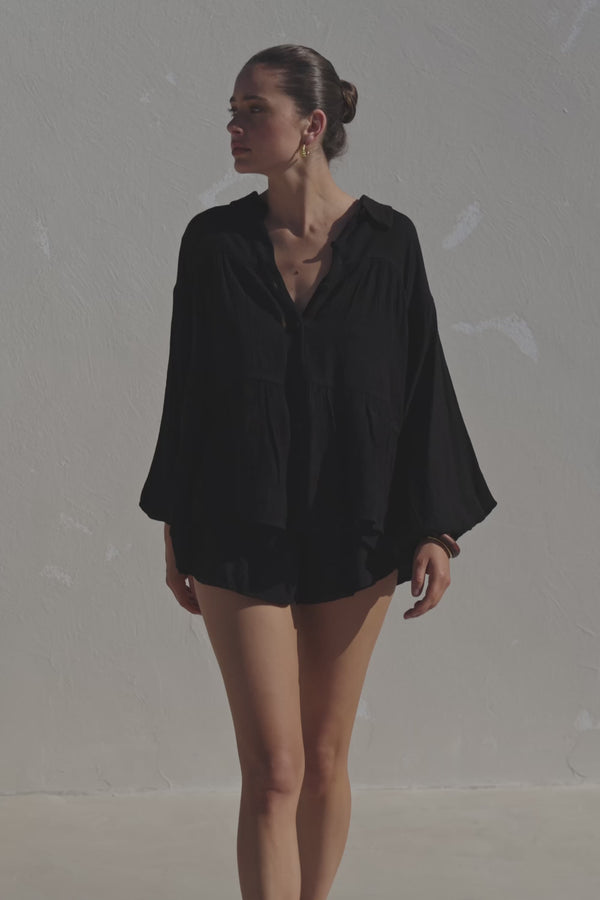 Huxley Front Tie Panelled Shorts - Black