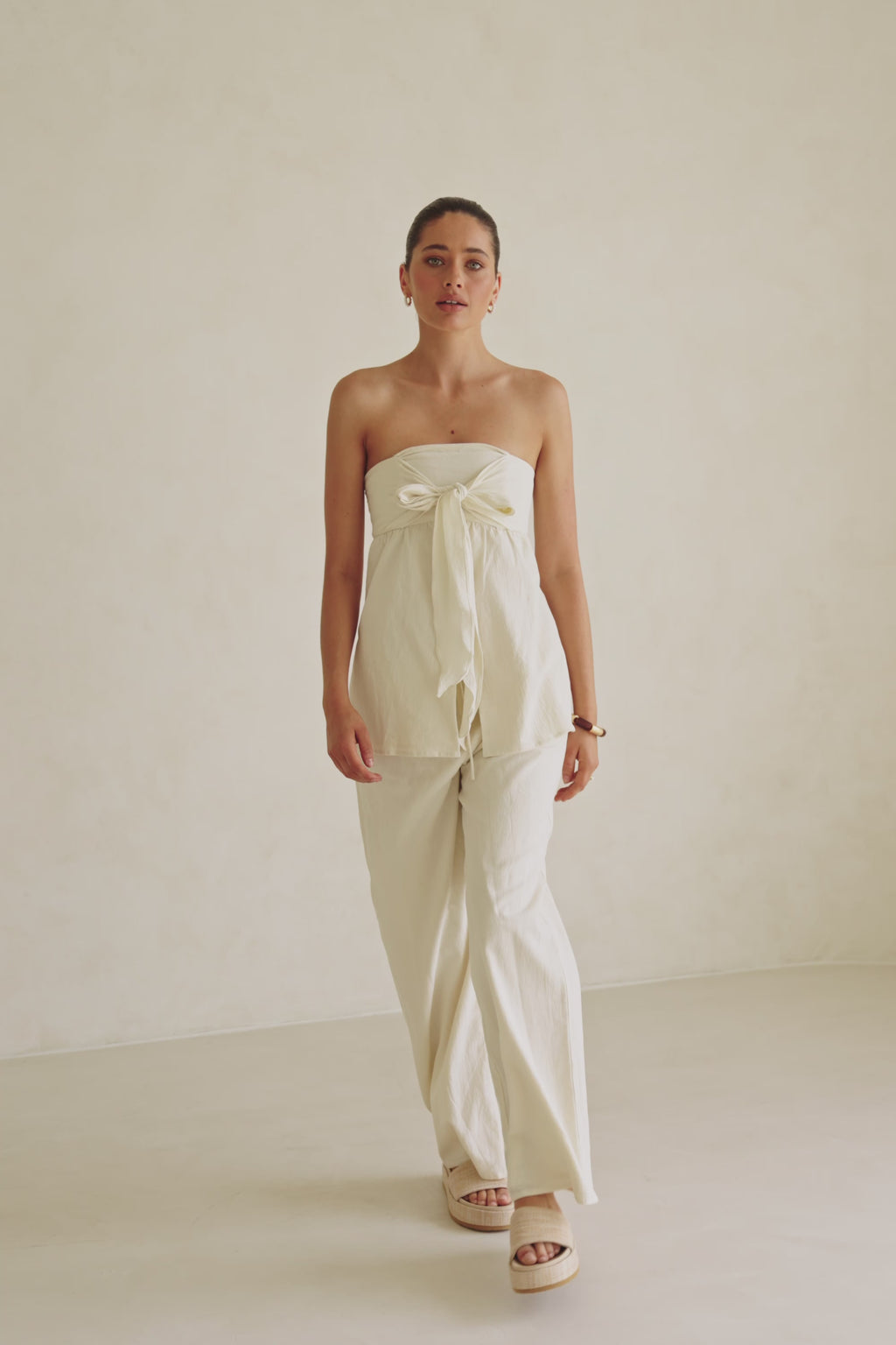 Serena Strapless Tie Top - Beige